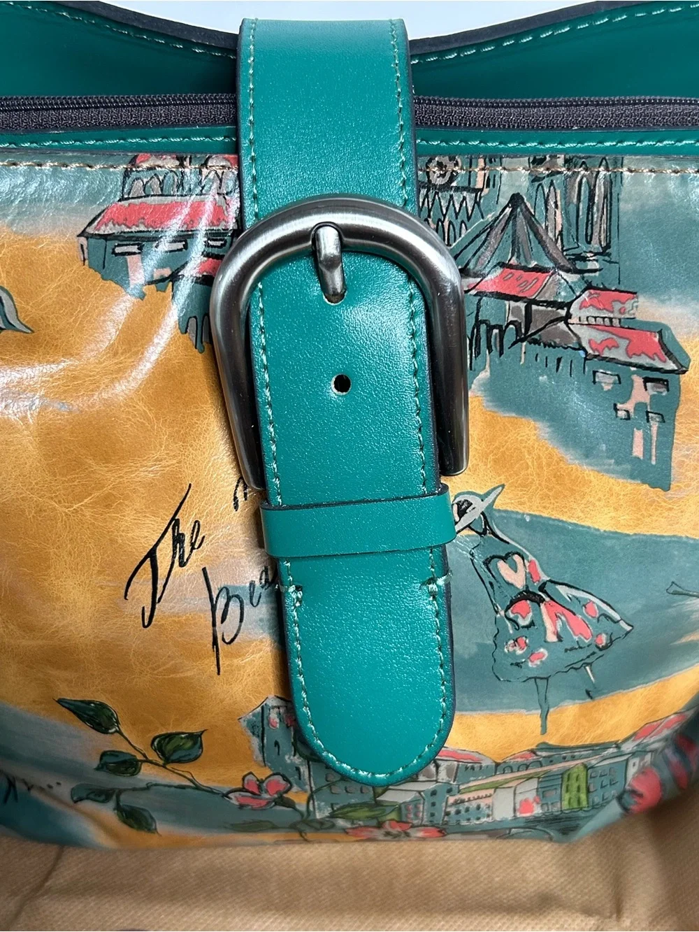 Patricia Nash Irving Beautiful Girl Convertible Leather Crossbody Bag Teal Green